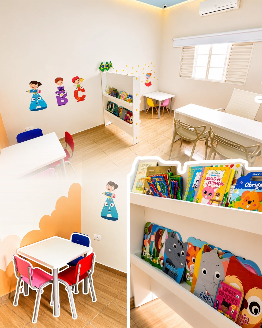 Sala infantil com livros e materiais da Clínica Infinitamente
